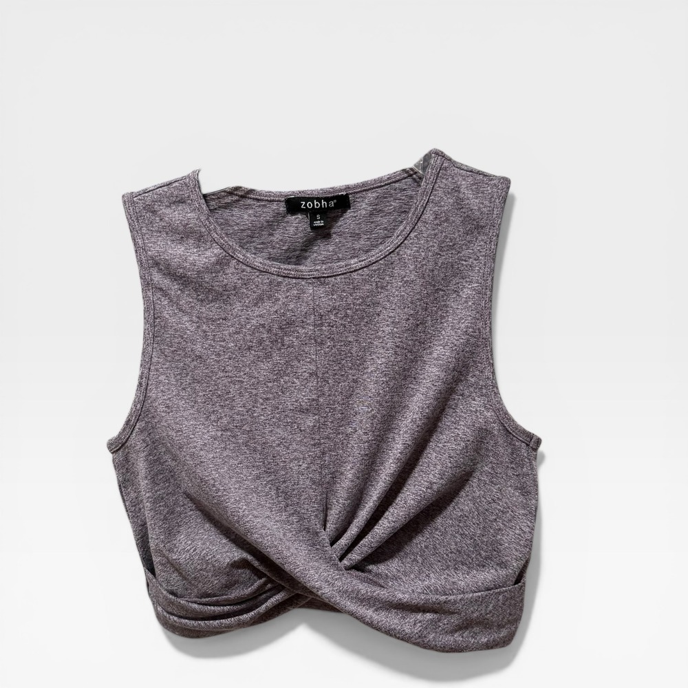 Zobha Crop Top Womens Small Purple Excellent Twist Front Sleeveless Space Dye